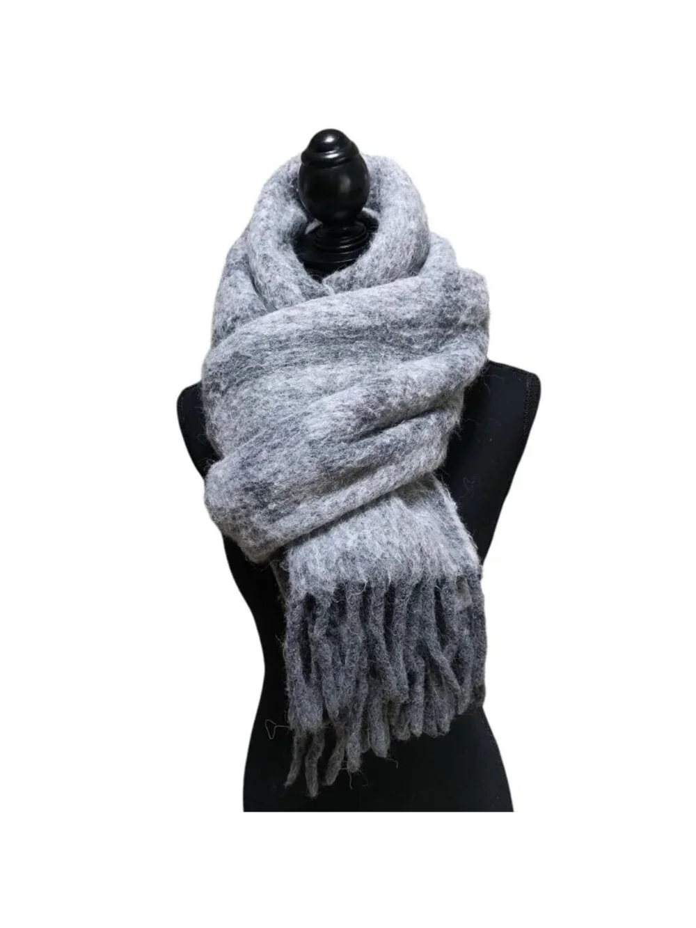 Fendi FF Pattern Shaggy Shawl Fringe Scarf Gray